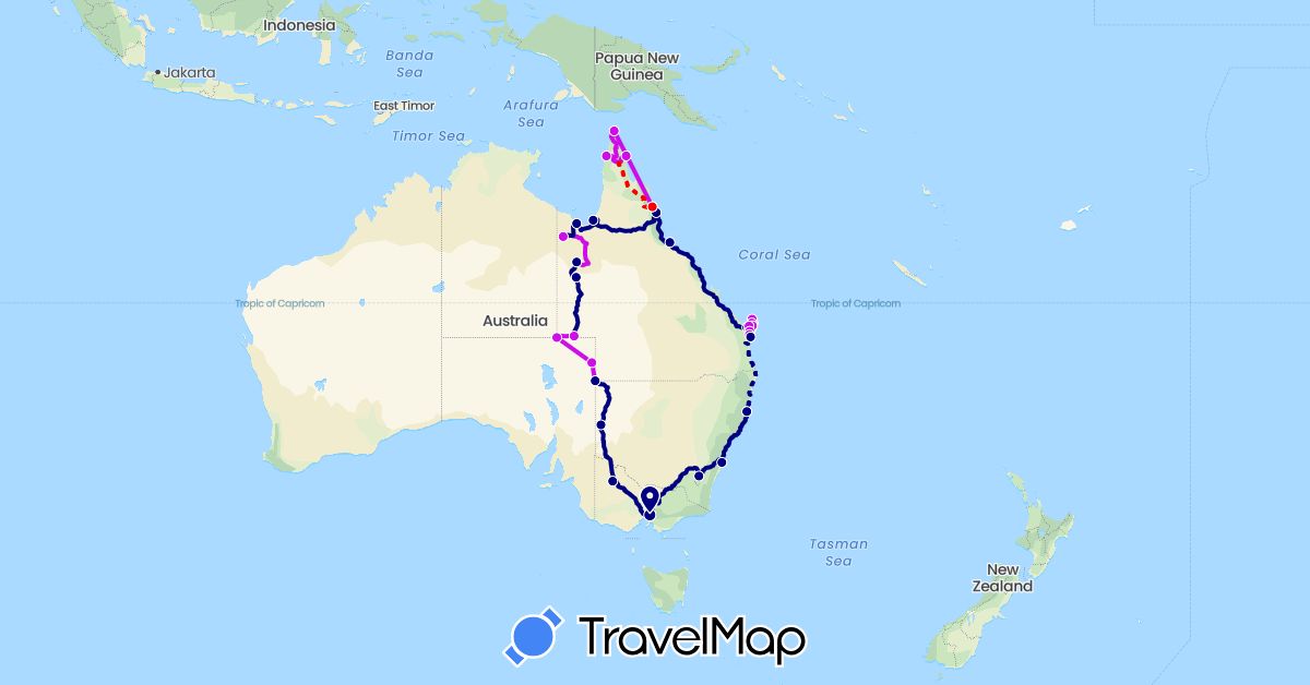 TravelMap itinerary: driving, return road, 4wd in Australia (Oceania)